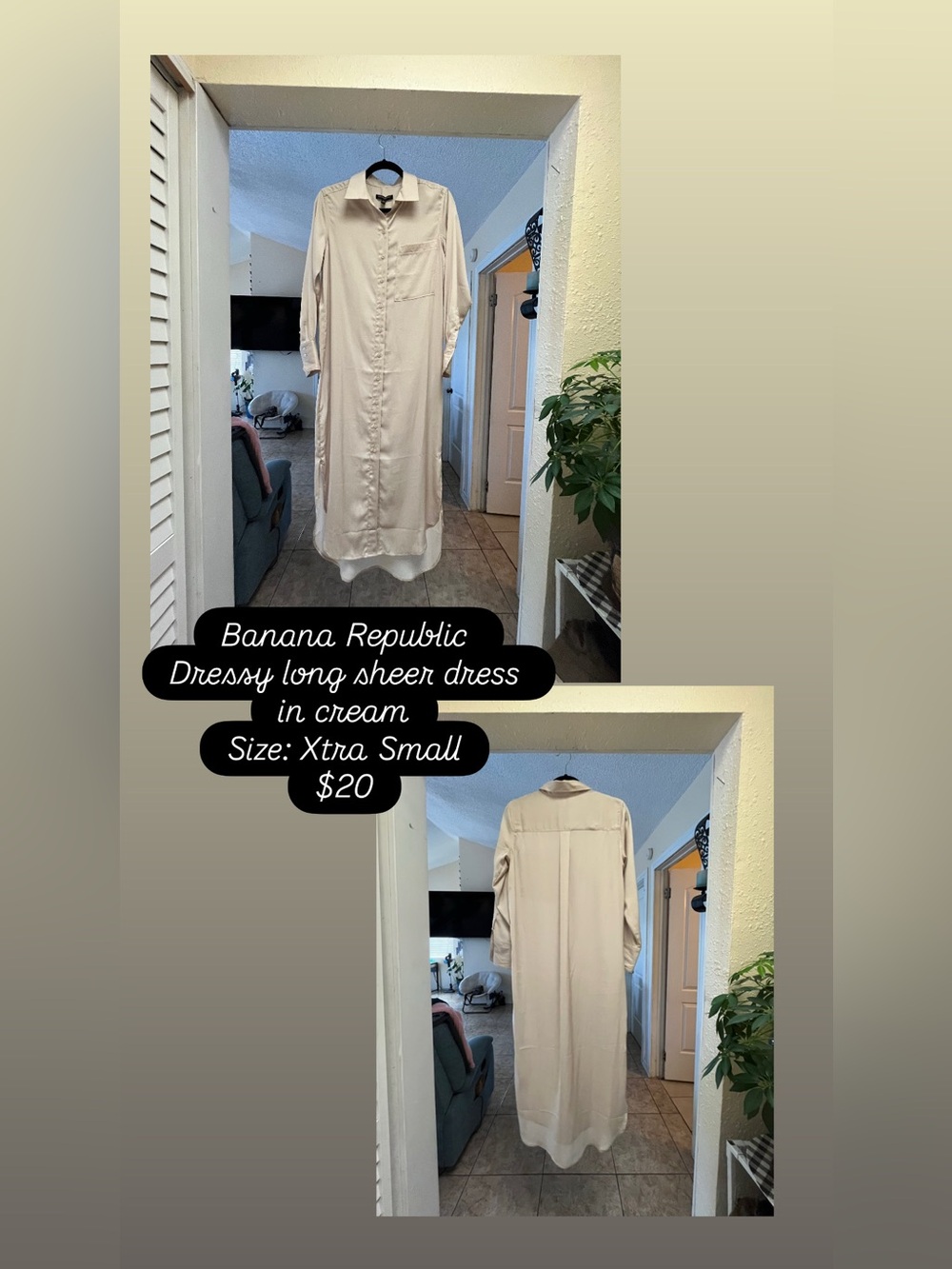 Banana Republic Cream Long Sheer Shirt Dress
